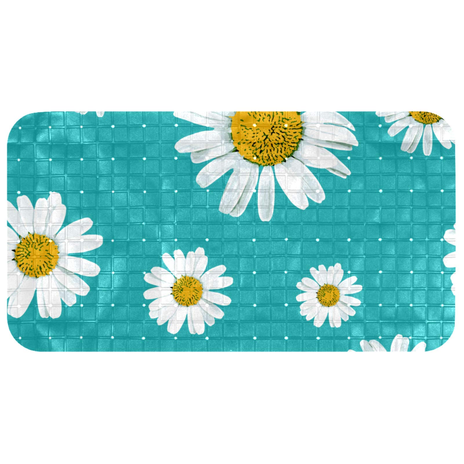 Tub mats Original Bath Mat Non-Slip Shower Mats (26.9x14.7in) Pattern with Daisies Print Adults and Kids Bathroom Showers,Smooth/Non-Textured Tubs
