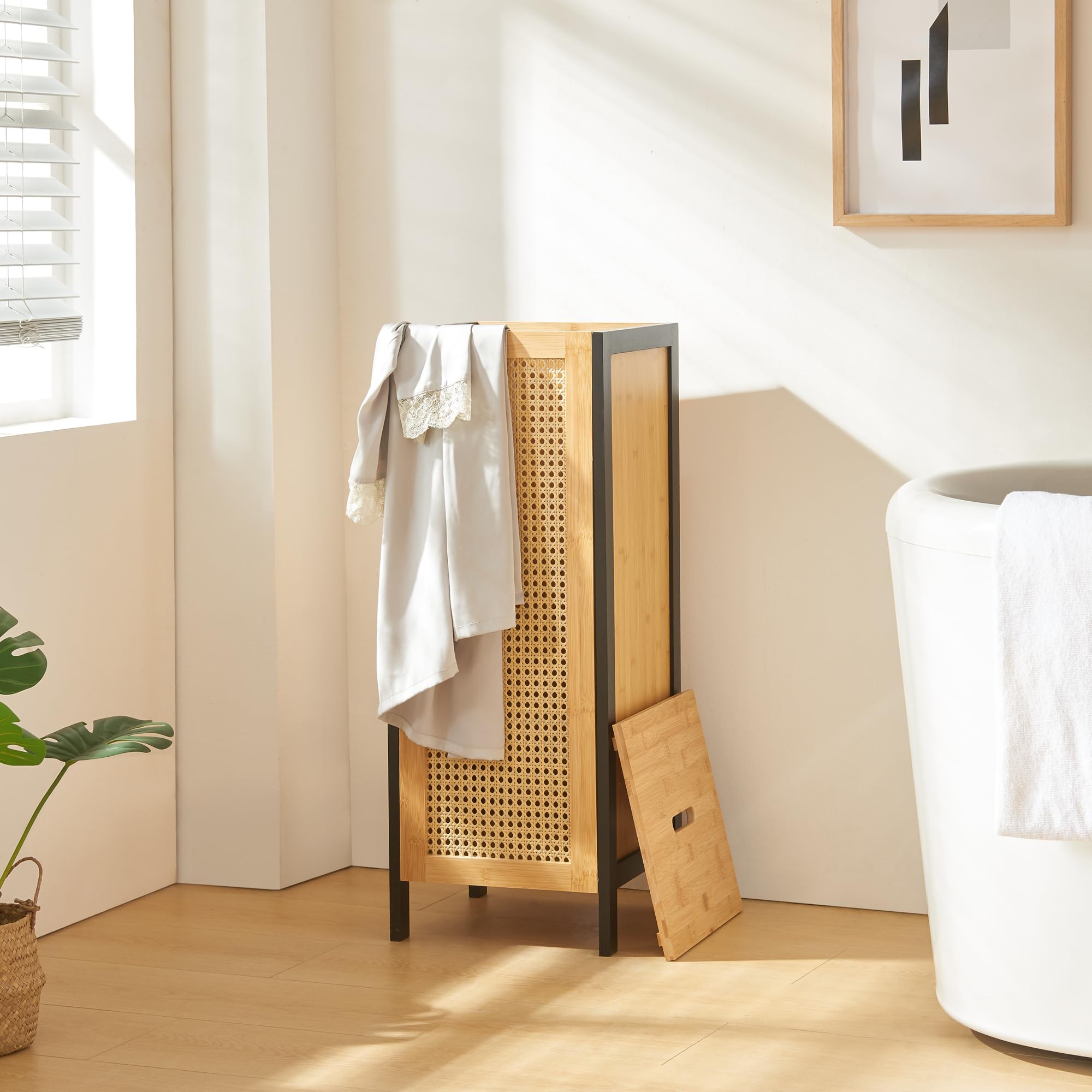 Mobile Portabiancheria In Bambù [en.casa] Con Sacco Rimovibile – 118x39,5x30,5 Cm - 5