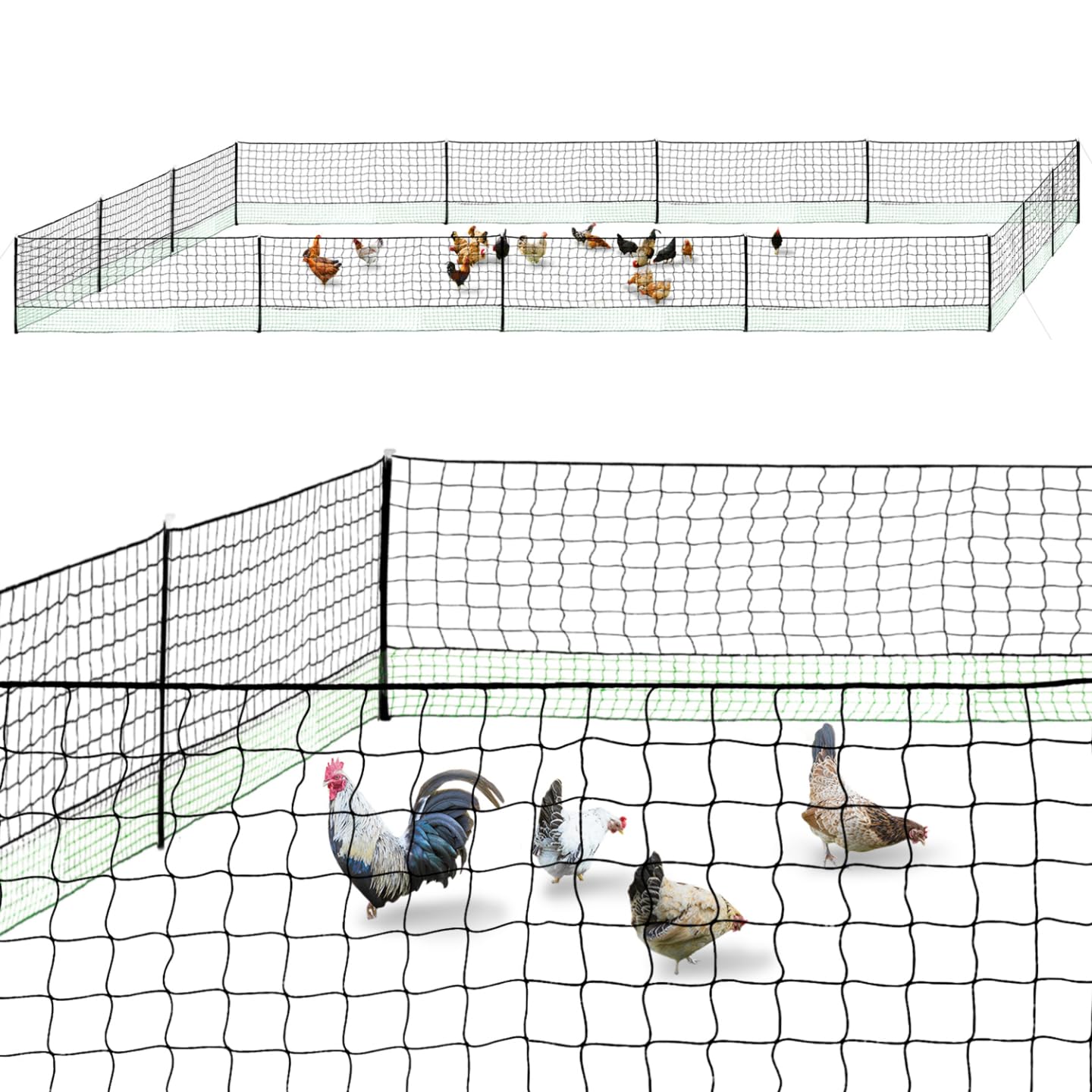 IDMarket – Kit de valla de red de gallinas 50 m con puerta 15 estacas doble punta