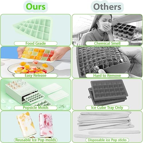 Miniatura 7 de Molde de hielo multifuncional de silicona de fácil liberación y 14 bandejas flexibles para cubitos de hielo, 10 moldes de hielo sin BPA para whisky,