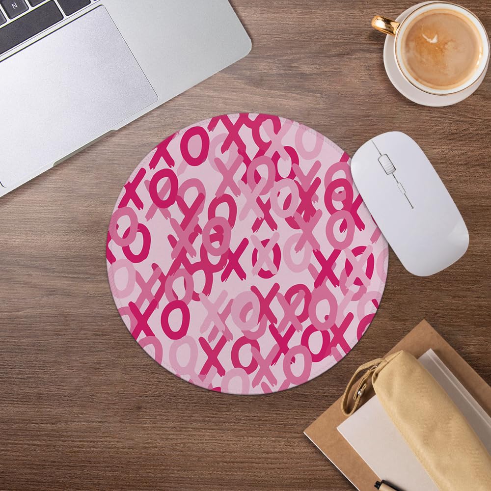 Pink Coquette Preppy Mouse Pad,Trendy XOXO Mousepad for Desk Home Office Dorm Computers Laptop Accessories,7.9x7.9 Inch