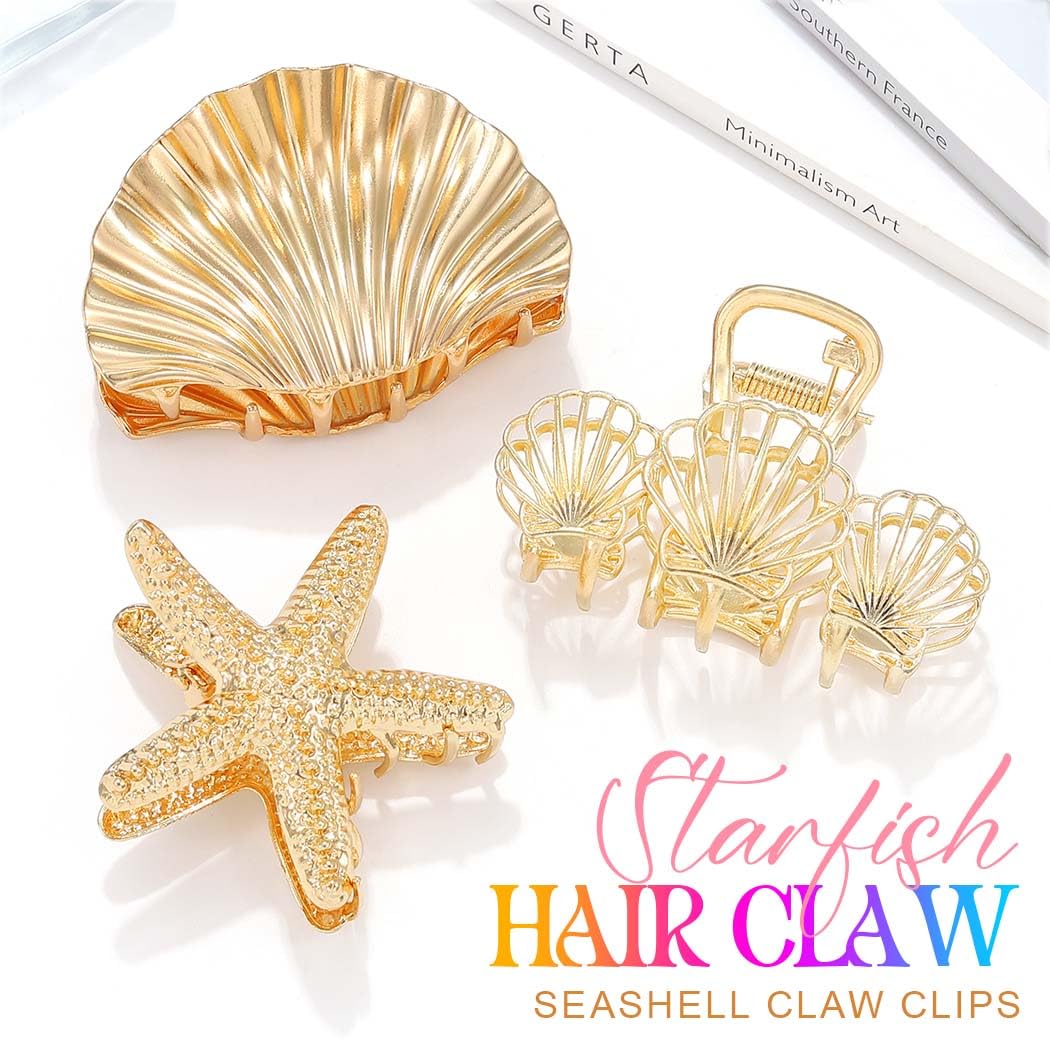 Fashey Starfish Claw Clips Gold Metal Hair Clips Seashell Hair Claw Clips Mermaid Hair Accessories for Women (Gold)