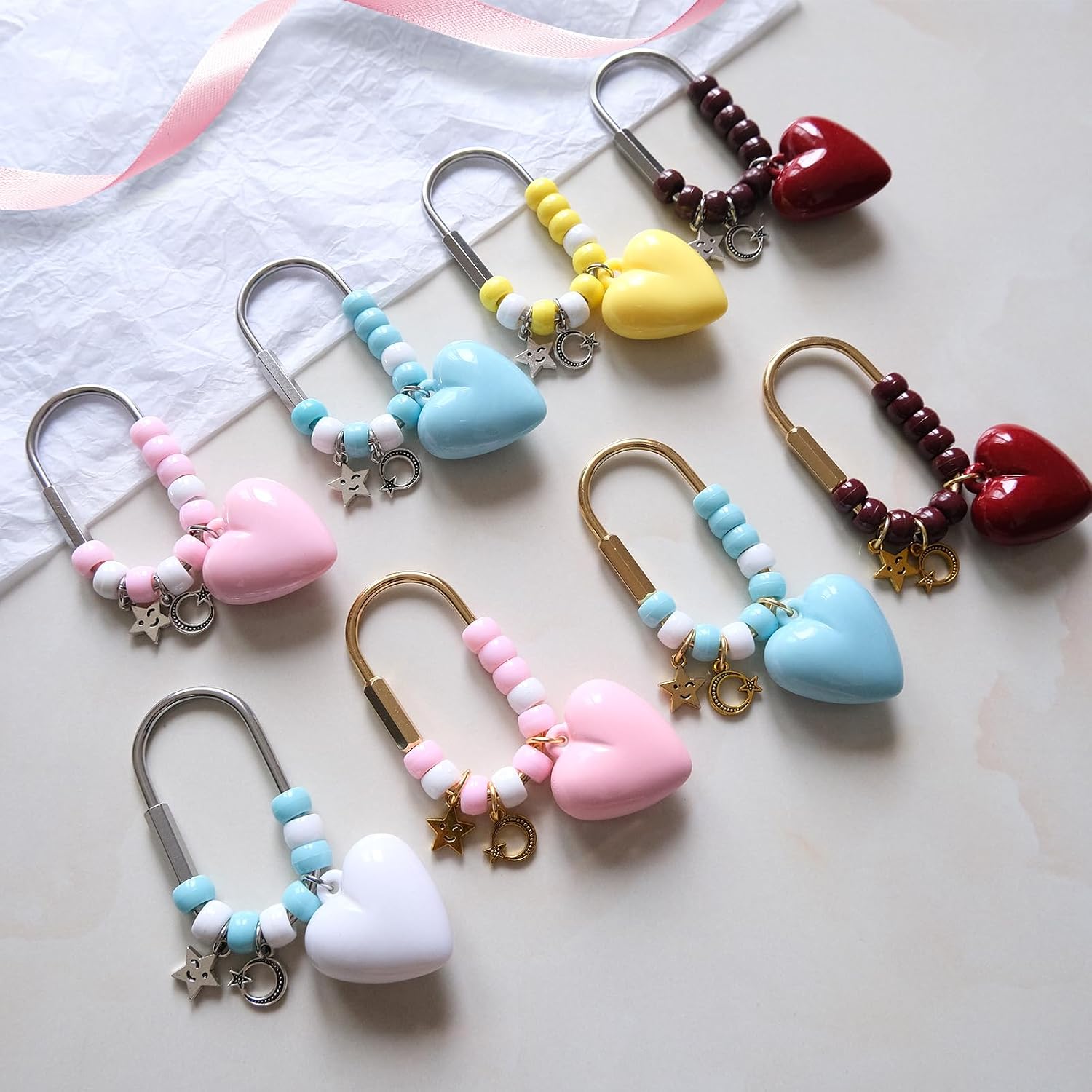 Star Moon Beaded Bag Charm Cute keychain Purse Accessories for Women image 2
