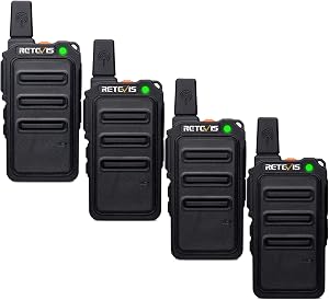 Stație radio portabilă Retevis RT619 Mini PMR446, VOX, reîncărcabilă, 1300 mAh, cu cablu de încărcare USB 2 în 1, 4 bucăți, negru