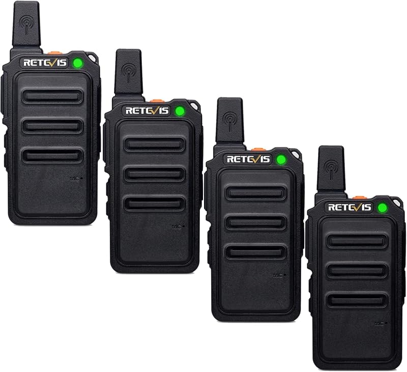 Stație radio portabilă Retevis RT619 Mini PMR446, VOX, reîncărcabilă, 1300 mAh, cu cablu de încărcare USB 2 în 1, 4 bucăți, negru