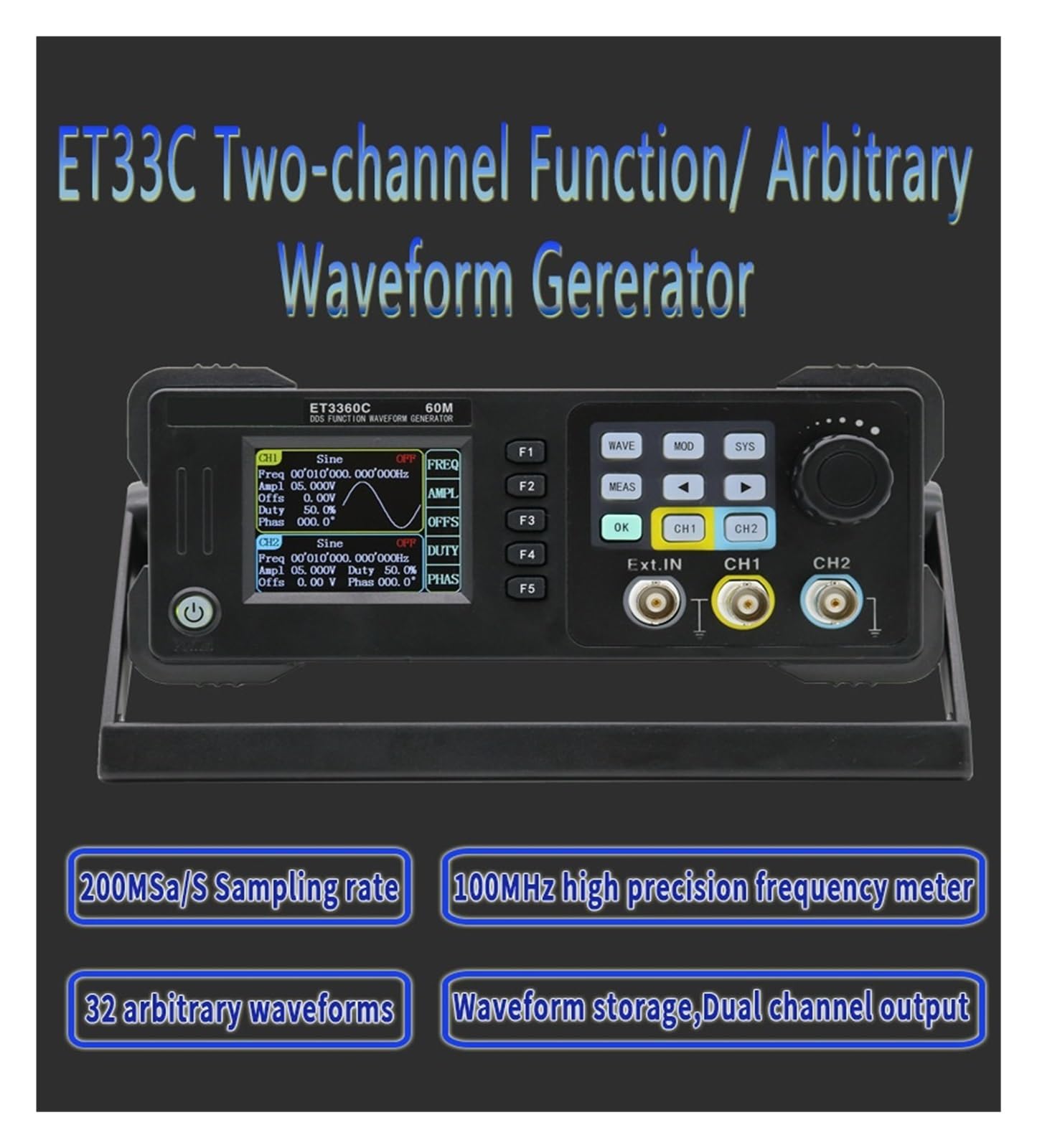 Tester Mini Dual Channel Function/Arbitrary Waveform Generator Signal Source Frequency Meter Einfache Messung(ET3340C)