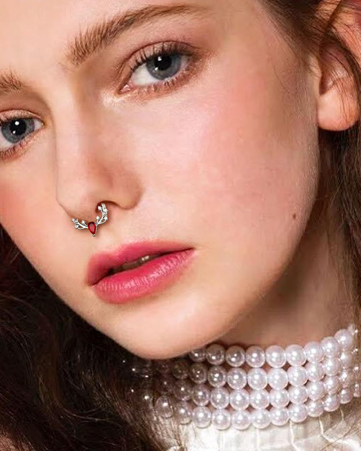 COCHARM Christmas Septum Rings 16G Silver Septum Jewelry Green and Red CZ Helix Daith Earrings for Women Stainless Steel Daith Piercing Jewelry - Image 2