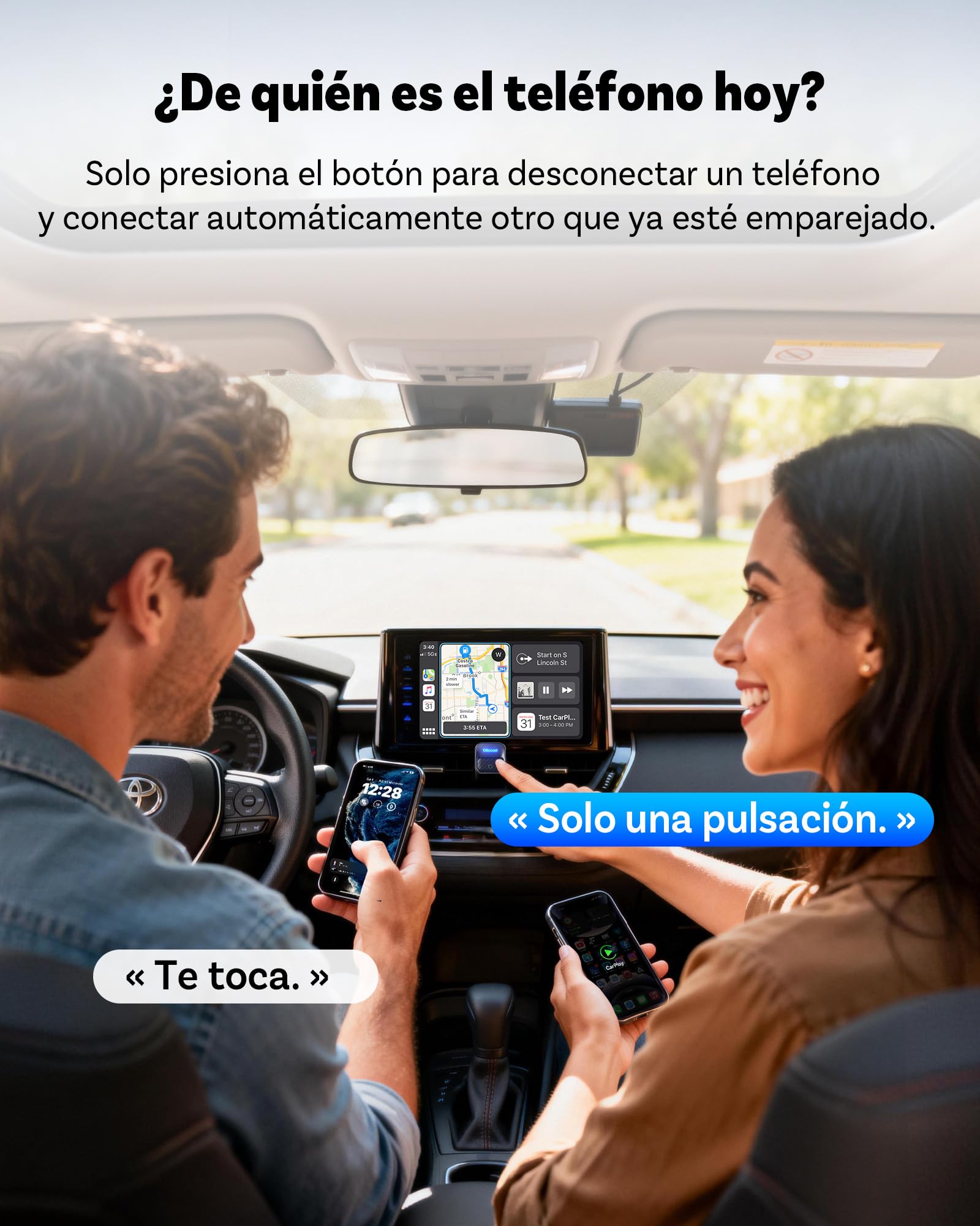 (2026 Upgraded)OTTOCAST Adaptador CarPlay Inalámbrico y Android Auto 2 en 1 | Ottocast Mini Core con Cambio de Teléfono en Un Solo Botón, WiFi 6 y Bluetooth 5.4,Convierte con Cable en Inalámbrico