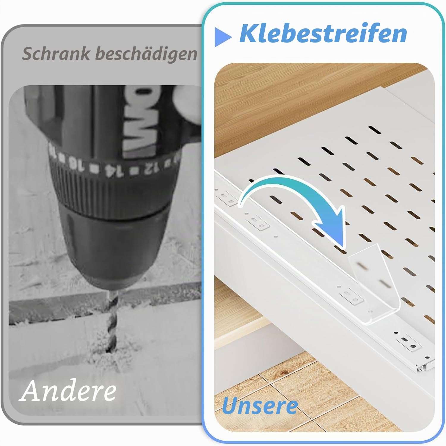 HEYOUTH Teleskopschublade,Ausziehbare Schublade Küche,Ausziehbarer schrank organizer,Pull out drawer,Metall Slide out drawer,Kein Bohren und Nageln Erforderlich (weiß, 32-52CM)