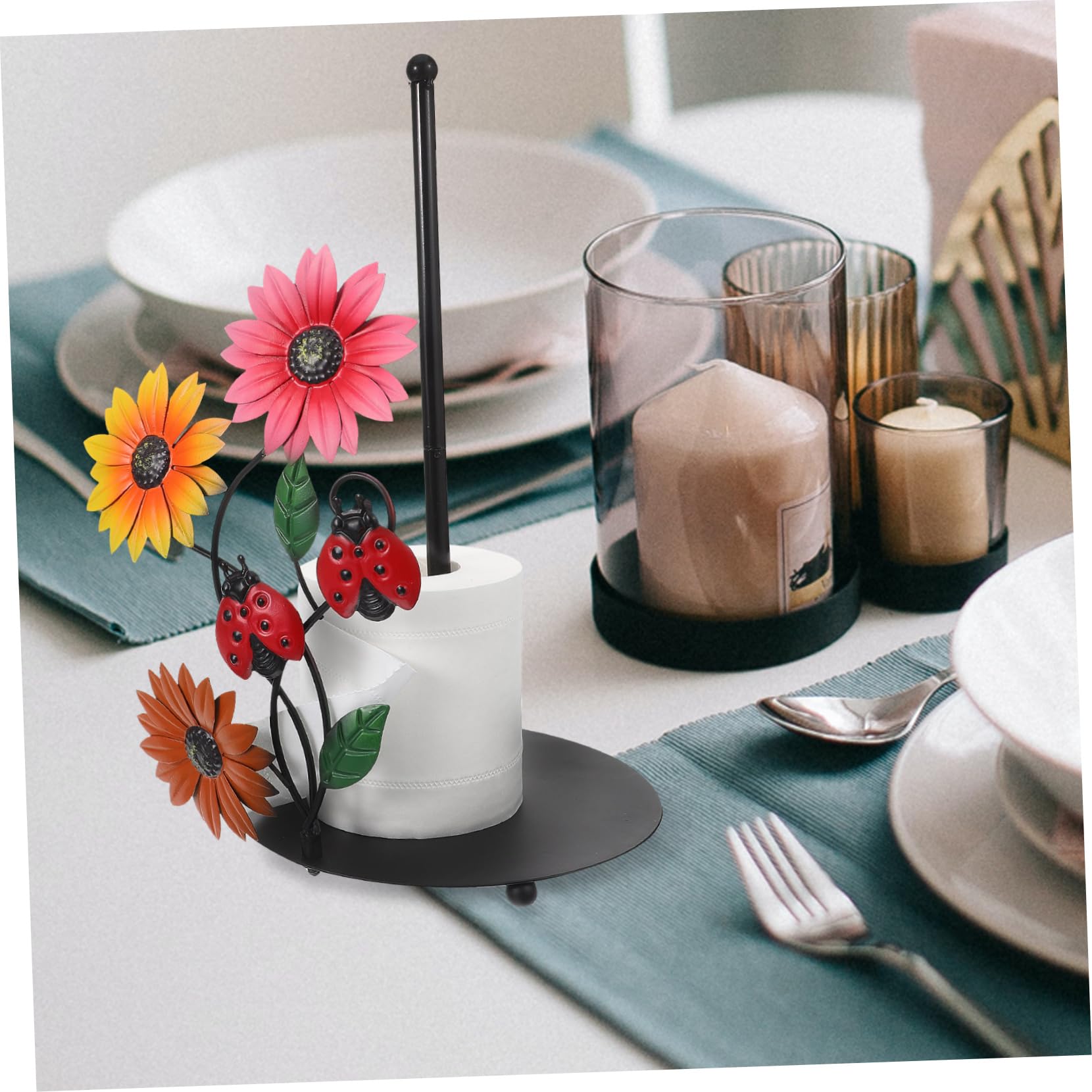 Tofficu Portarotolo da Cucina in Ferro a Girasole, Supporto in Piedi Decorativo per Rotolo di Carta, Stabile e Facile da Usare per Cucina e Tavolo
