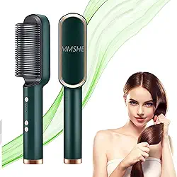 Escova de alisamento de cabelo profissional 2 em 1, penteadeira de cerâmica quente, aquecimento rápido 20 anos e 5 configurações de temperatura e anti-escaldadura,Green