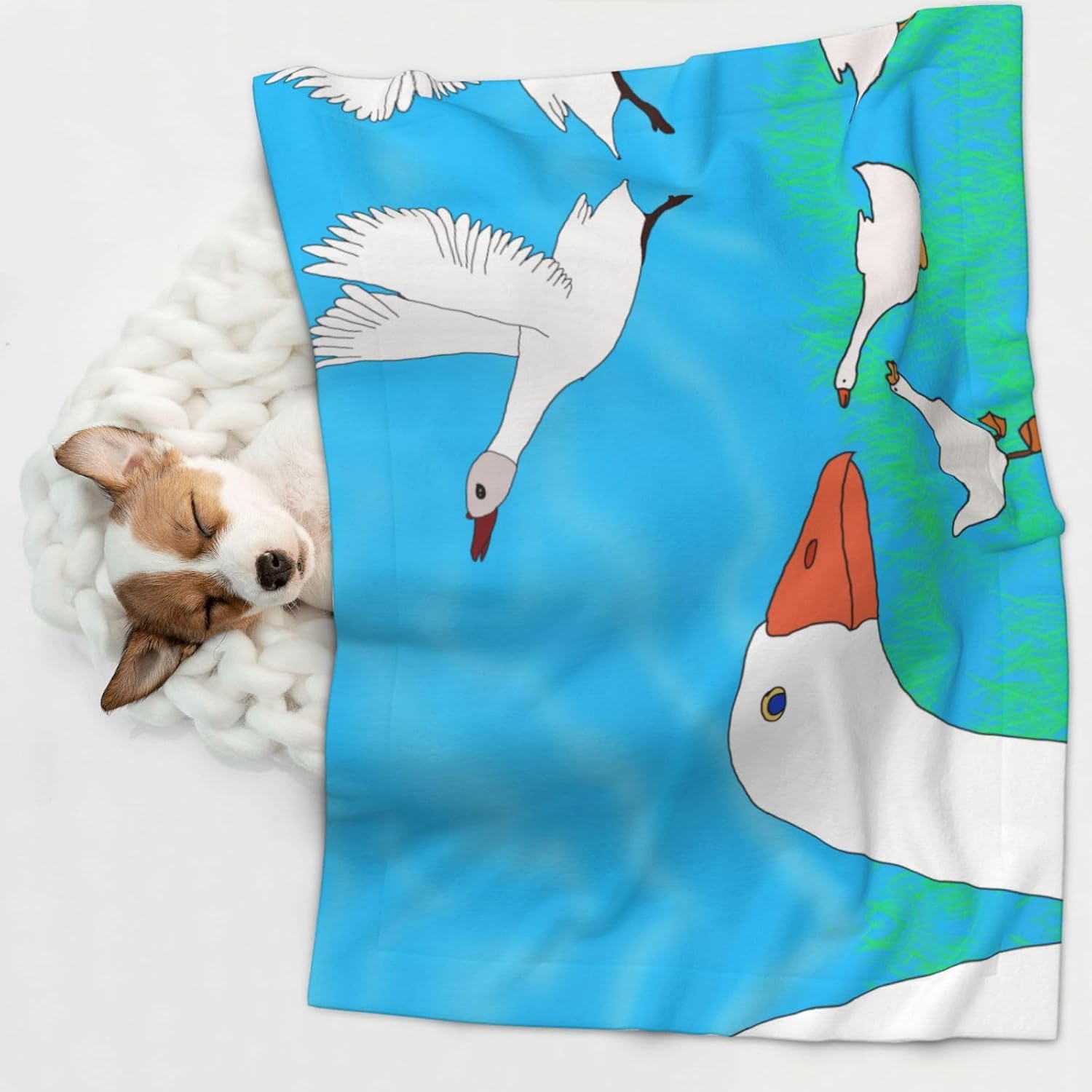 Happy White Goose Medium Printed pet Blanket - Suitable for pet kennels/Dog beds/cat Baskets