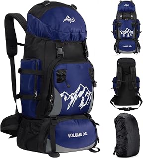 Upgraded Version 90L Large Capacity Camping Hiking Backpack for Women Men, Rainproof Travel Backpack with Rain Cover for Hiking, Backpacking, Camping and Traveling (Blue)