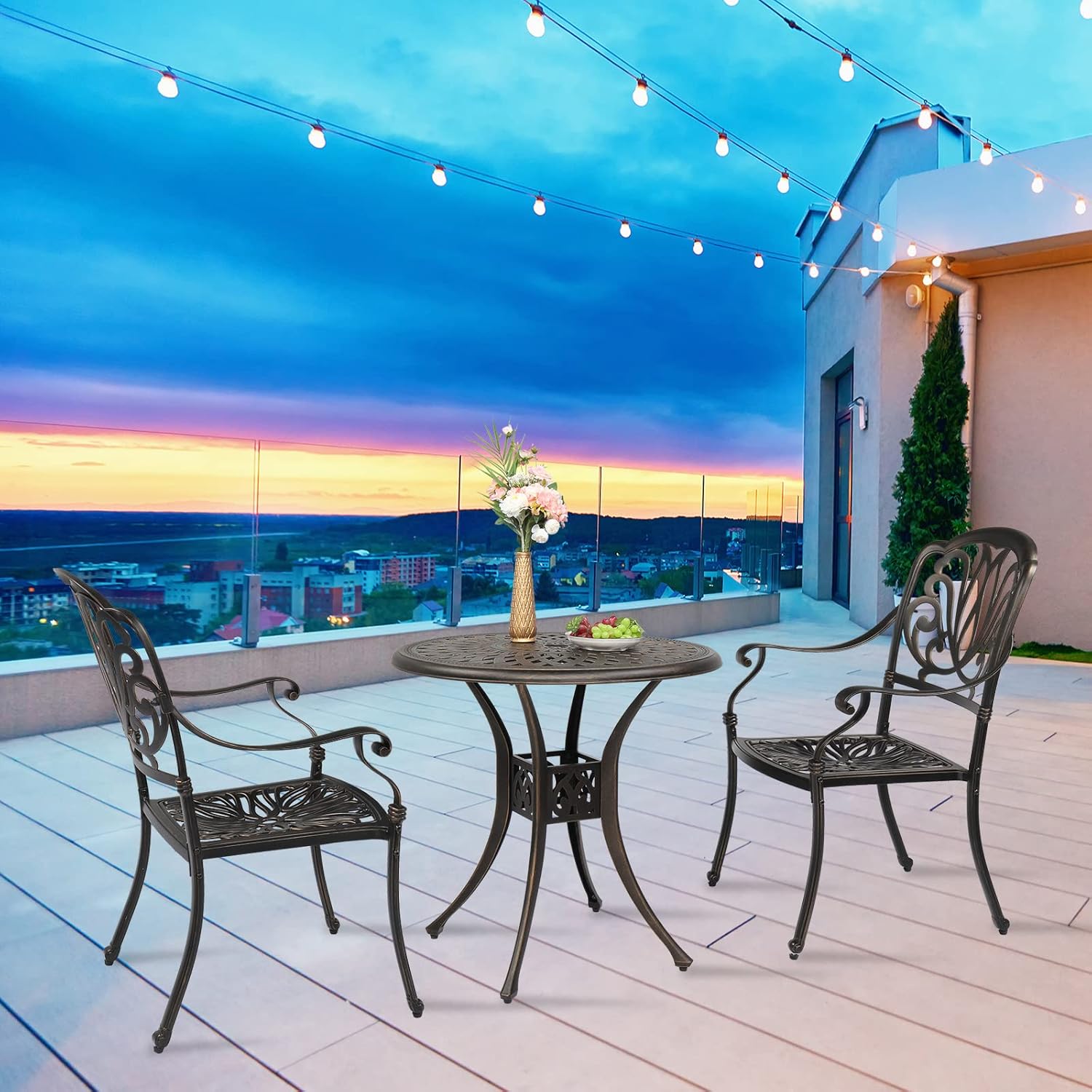 VINGLI Patio Chairs Set of 2, All-Weather Cast Aluminum Outdoor Dining Chairs, Metal Armchairs for Poolside, Backyard, Balcony (2, Elizabeth Back Without Cushion)