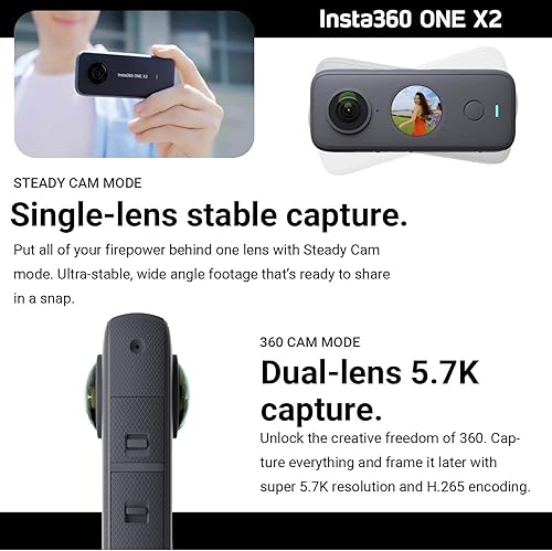 Miniatura 3 de Insta360 Cámara ONE X2 360 con pantalla táctil, video 5.7K30 360, modo de cámara frontal constante, foto 360 de 18 MP + InstaPano  El paquete