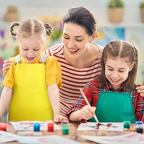Miniatura 5 de Yahenda Paquete de 60 delantales de pintura para niños, delantales de tela para artistas, pintura artística, desechables, para niños (rojo, naranja,