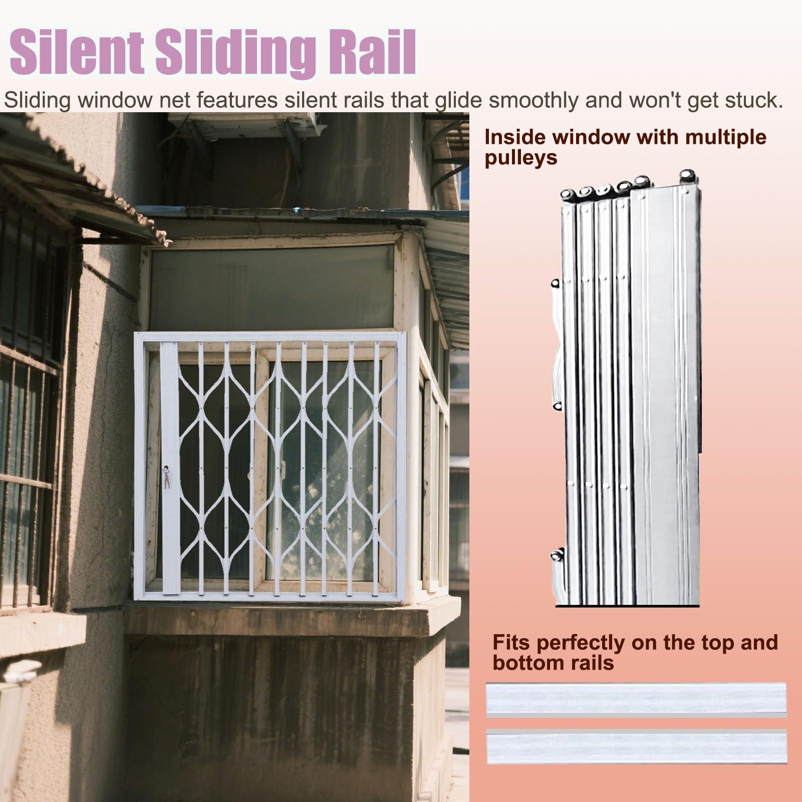 Reja de seguridad plegable de aleación de aluminio blanca con cerradura, malla a prueba de niños, resistente a huracanes y antirrobo para ventanas pequeñas del hogar.