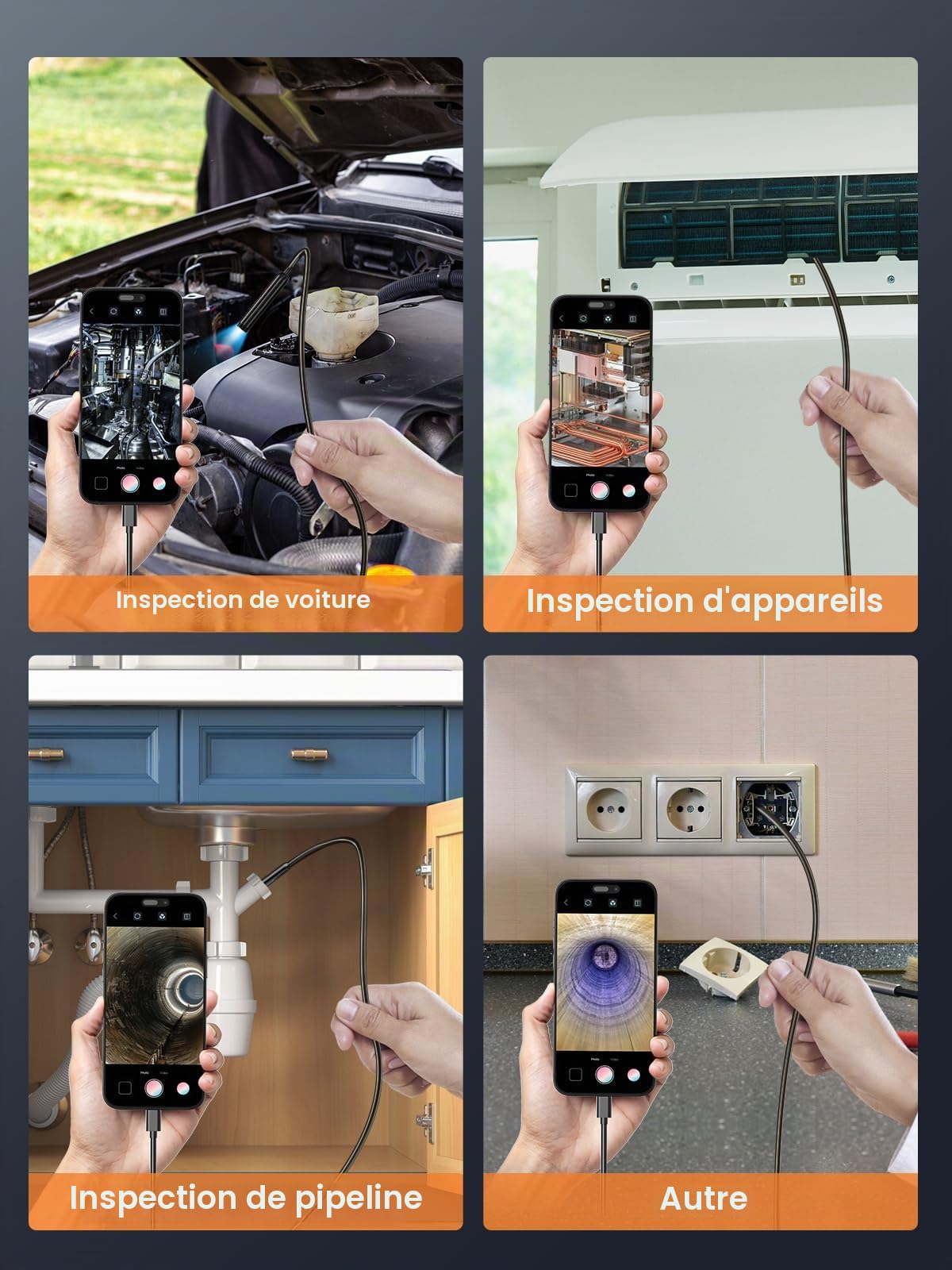 Caméra d'inspection endoscopique, endoscope HD 1920p avec 8 lumières LED, caméra d'inspection serpent semi-rigide de 10 m, IP67 étanche pour homme Gadgets pour iOS et Android