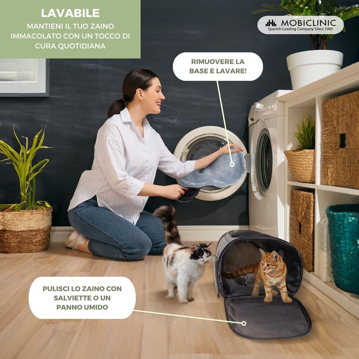 Mobiclinic® pets, Zaino per animali domestici, Thor, Pieghevole, Finestra a rete, Tasche accessori, Accesso multiplo, Doppia maniglia, 30x25x40 cm, Trasportino cani e gatti