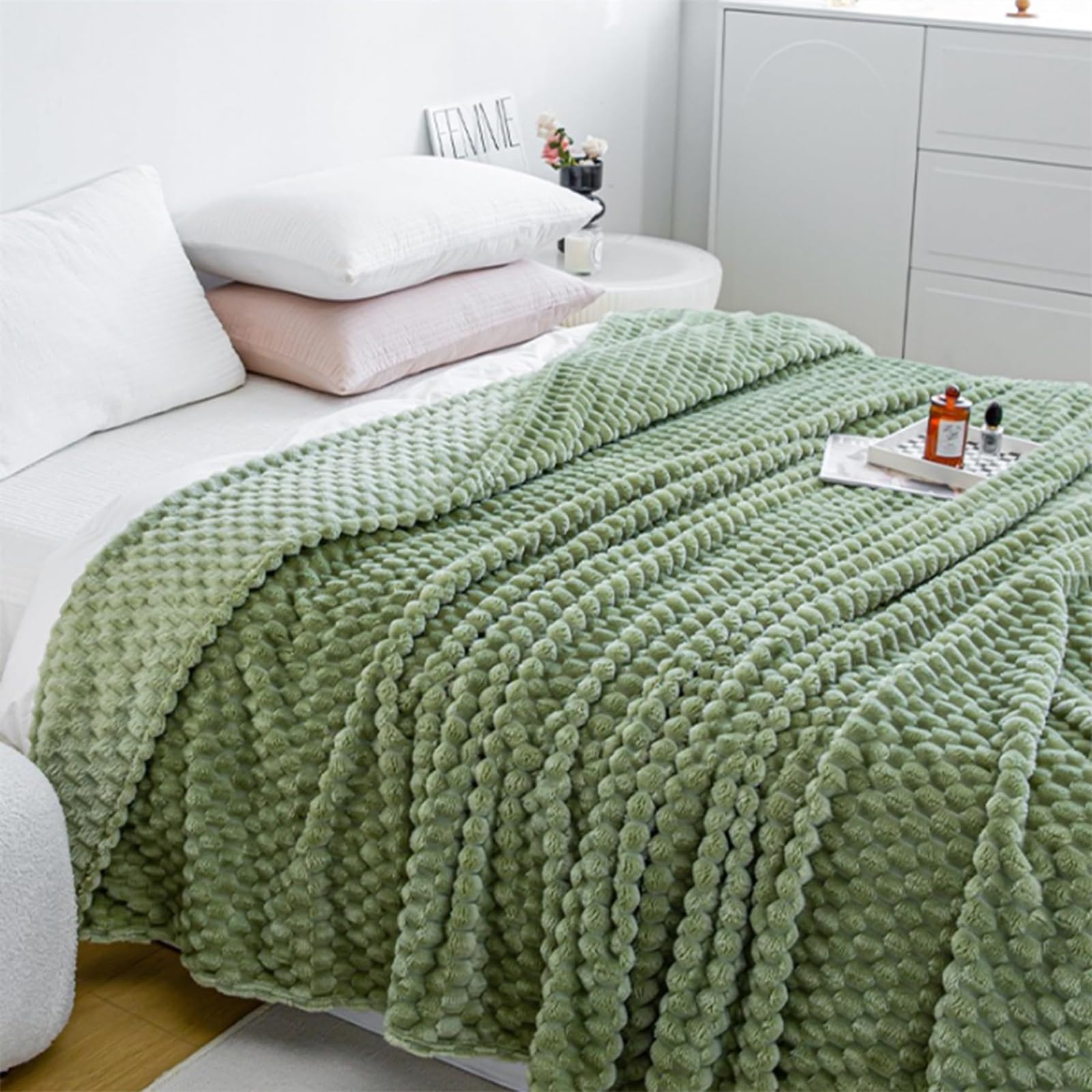 REINNAT Sage Green Bubble Fluffy Blanket, Fluffy Bubble Blanket, Sage Green Bubble Blanket, Luxury Sage Green Fluffy Bubble Blanket for All Seasons (Green,100 * 120cm/39 * 47in)