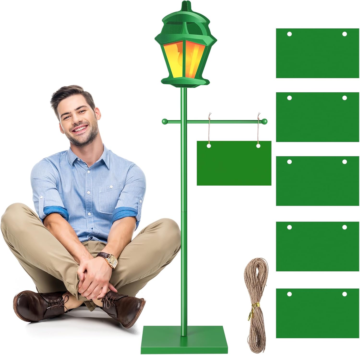 Novabright 3.3 ft Green Street Sign Lamp Post Large Wooden Lamp Post Centerpiece with Sign Card Street Party Supplies for Toy Decor Friend Birthday Party Decoration