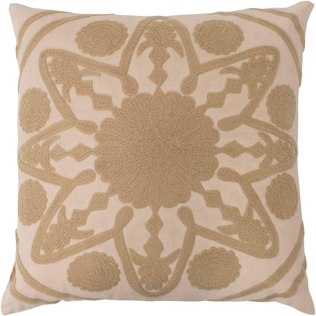 Creative Co-Op Cotton Embroidery Pillow, 20" L x 20" W x 2" H, Natural