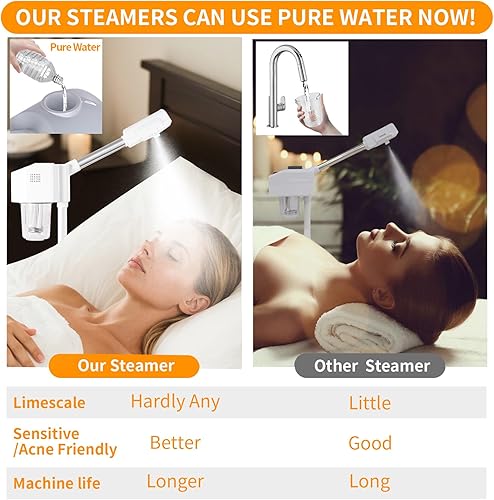 Miniatura 6 de Vaporizador facial profesional, espray de niebla caliente, vaporizador facial para esteticista, altura ajustable, spa en casa, blanco