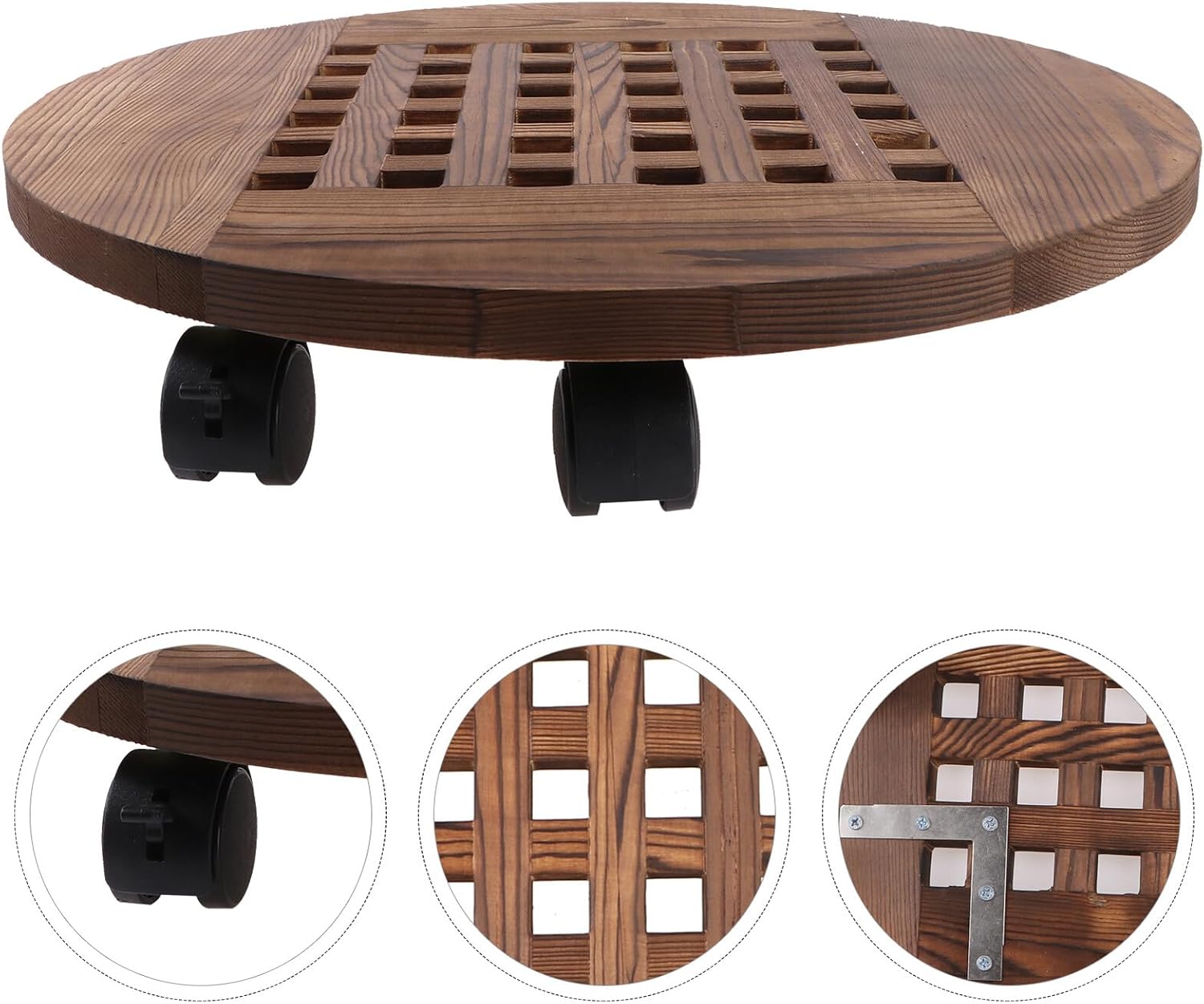 Wooden Round Flowerpot Tray Base 40cm Thickened Solid Wood Plant Pot Stand for Indoor Outdoor Garden Patio Plant Mover Caddy