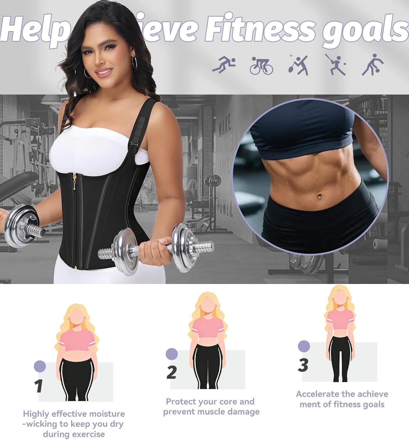 SHAPSHE Waist Trainer For Women Tummy Control Workout Sweat Waist Trimmer Cincher Sports Girdle with Adjustable Strap Black