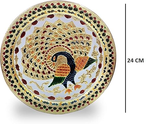 Craftsman Karwa Chauth Decorative Pooja Thali Platter Beautiful Peacock Design For Hindu Temple Rituals, Mandir Accessory - Diwali Gift,Pujan Karvachauth Deepawali Indian Gift Items Nakshi Plate #TOP3