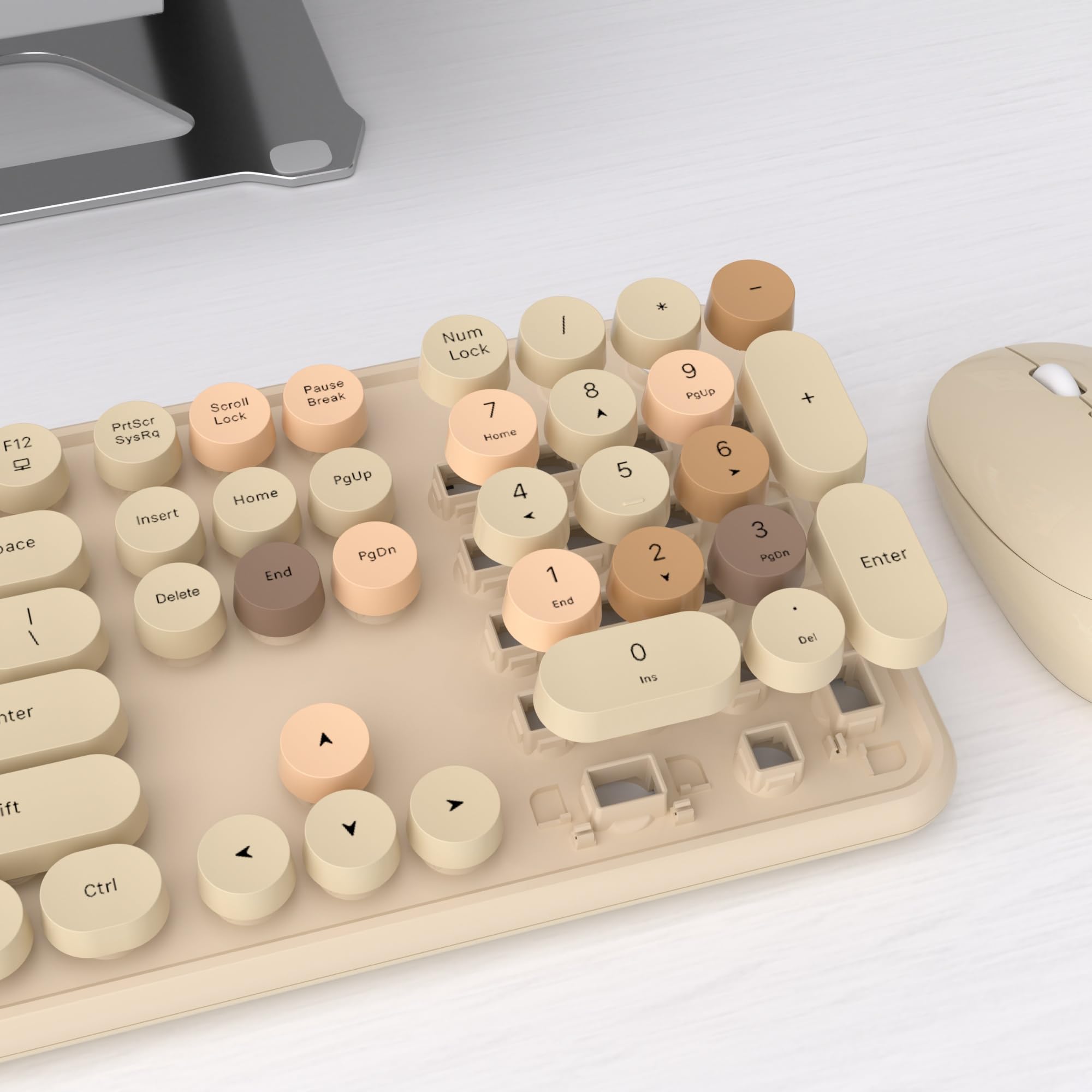 UBOTIE Colorido teclado inalámbrico para computadora, mouse Combos, máquinas de escribir, teclas flexibles para oficina, teclado de tamaño completo, conexión sin abandono de 2.4 GHz y mouse óptico (té