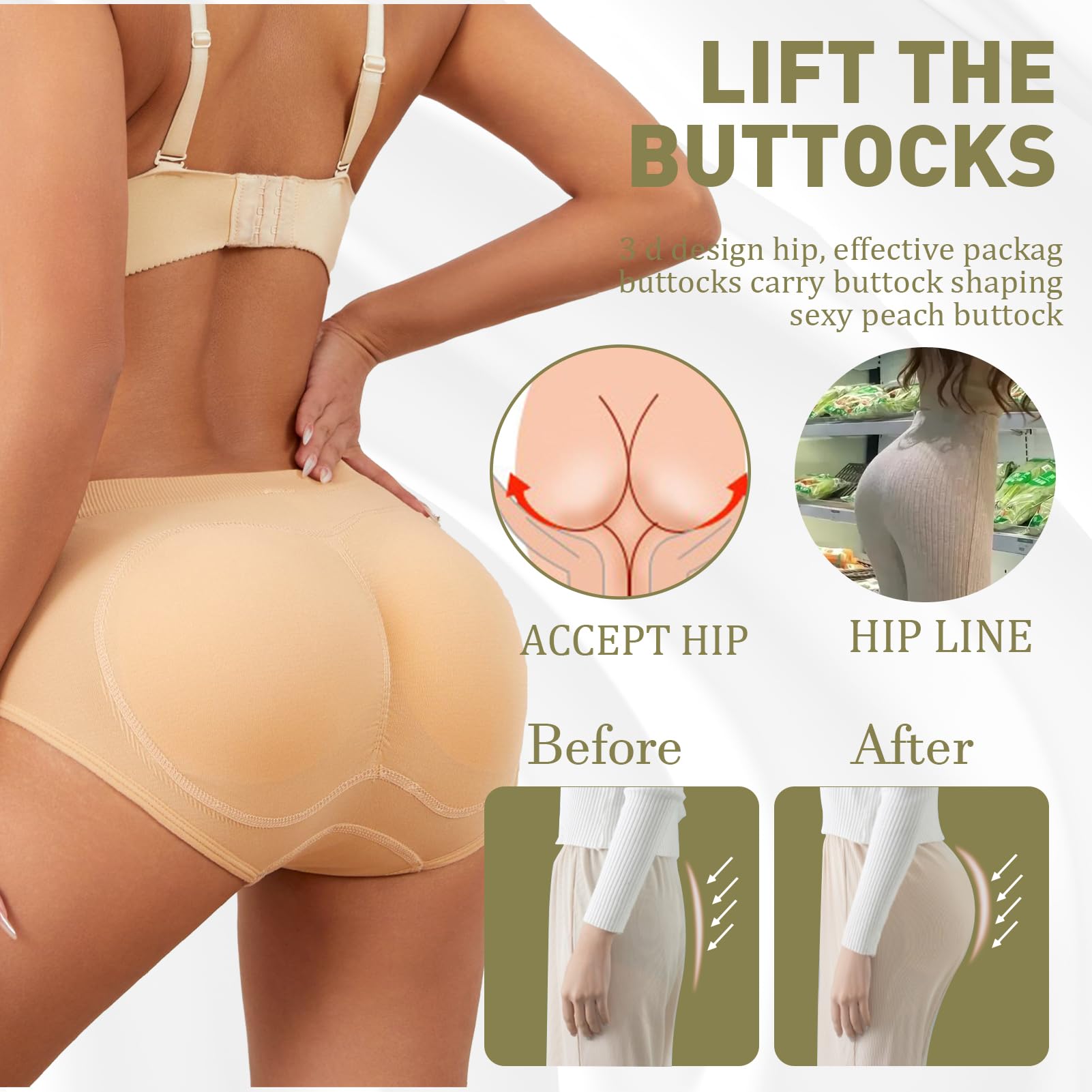 Generisch Damen Po Push Up Unterhose, Damen Butt Lifter Höschen Push Up Slip Po Heber Unterhose Gepolstert Miederhose Fake Ass Hüfte Unterwäsche Hip Enhancer Shapewear