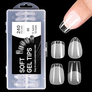 Artificial Acrylic False Nails, Full Matte Short Press Nail Piece, 5 Different Nail Shapes Each with 12 Sizes to Choose From, One Box of Clear Acrylic Nails Tips for All Needs