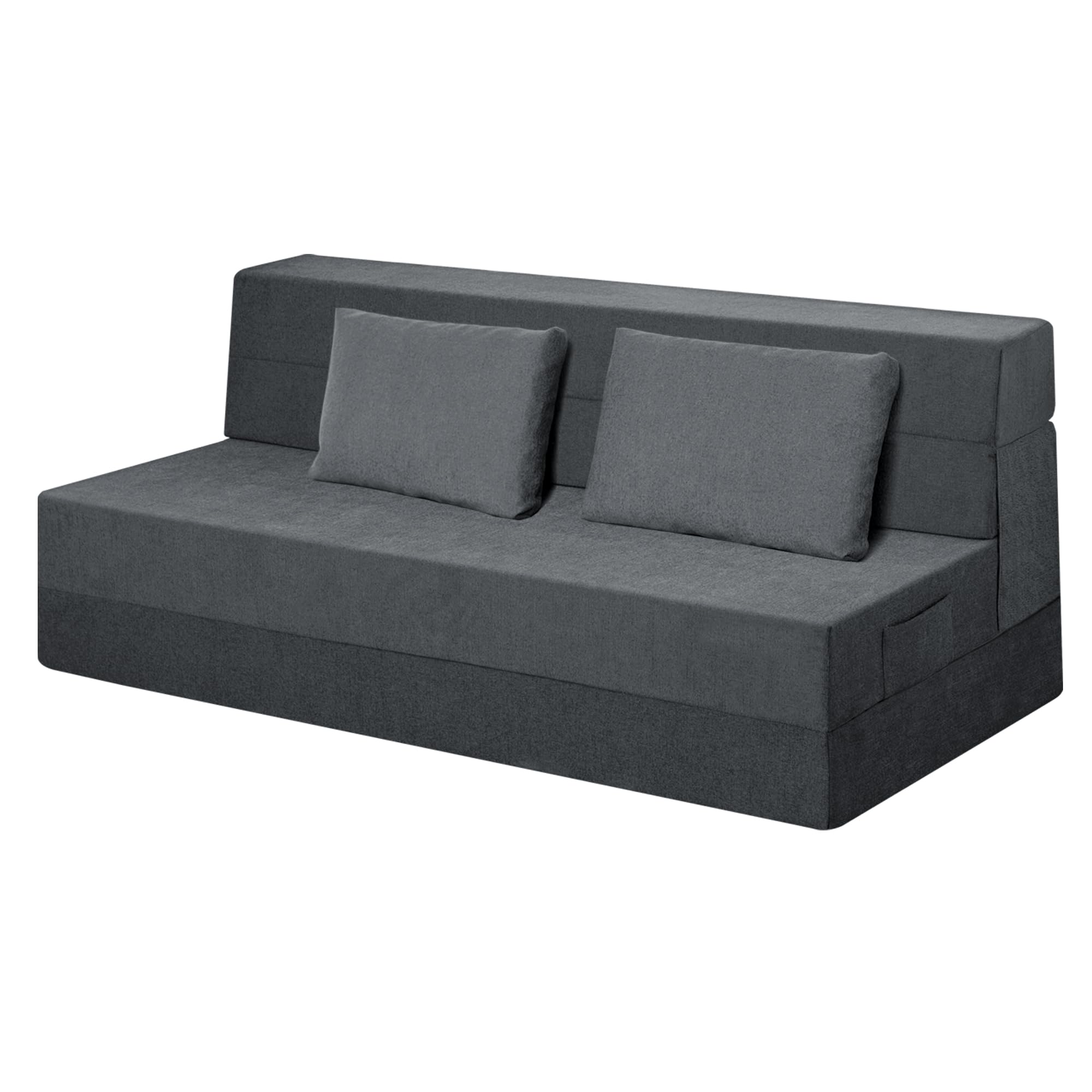 Canapé-lit pliable – Canapé-lit pliable – Matelas de sol avec oreiller pour salon, bureau à domicile (gris, grand lit)