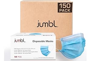 Jumbl Blue Disposable Face Masks: Secure Protection with the Enhanced Nose Piece