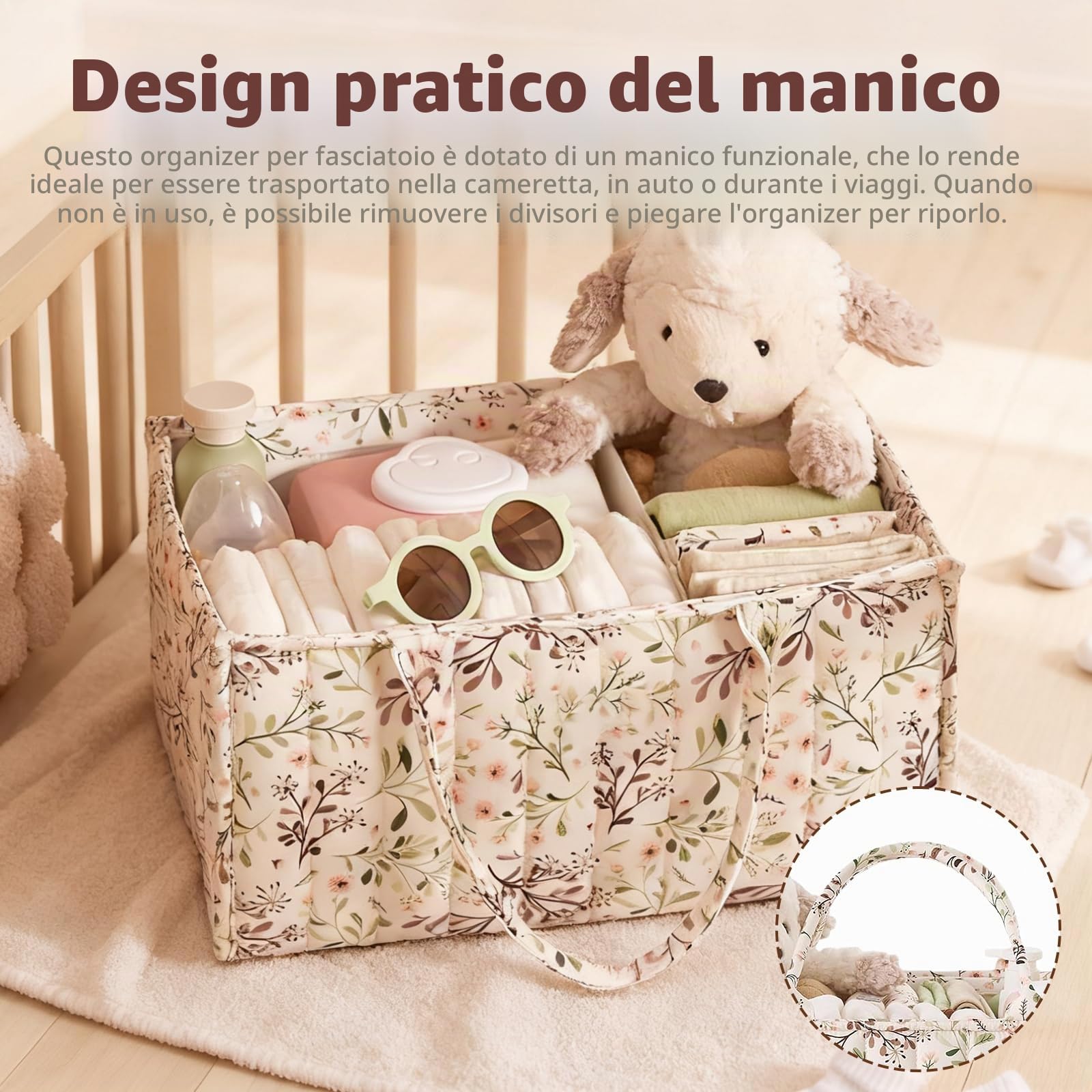 Newborn Essentials - Organizer per pannolini per bambini, 38 x 25,5 x 18 cm, con scomparti e maniglie, organizer portatile per pannolini e oggetti per bambini (beige)