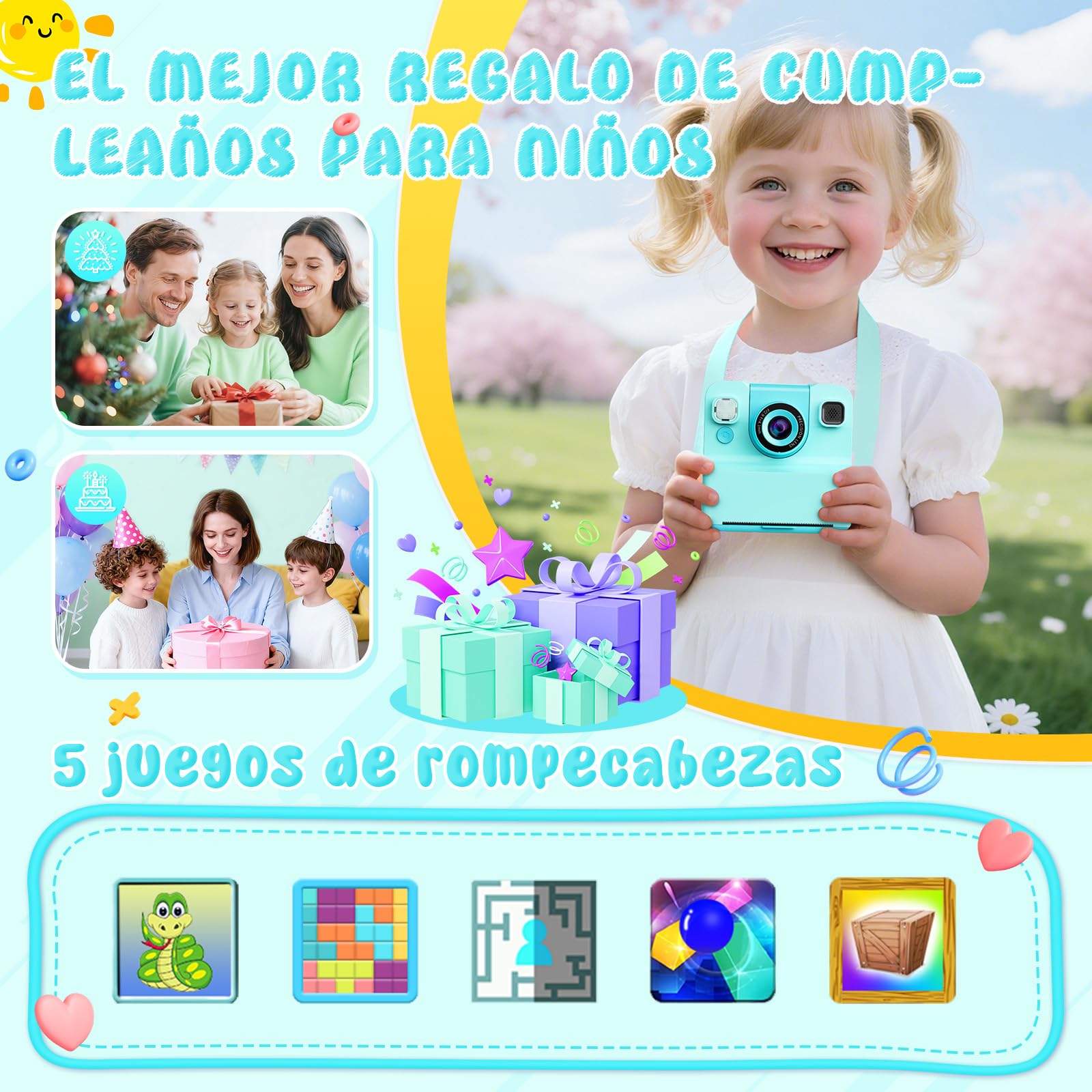 Macchina Fotografica Bambini Istantanea, 2.4" HD Portatile Macchina Fotografica Bambini 1080P Digitale Fotocamera Istantanea Regali Natale Compleanno per 3-10 Foto & 32GB SD
