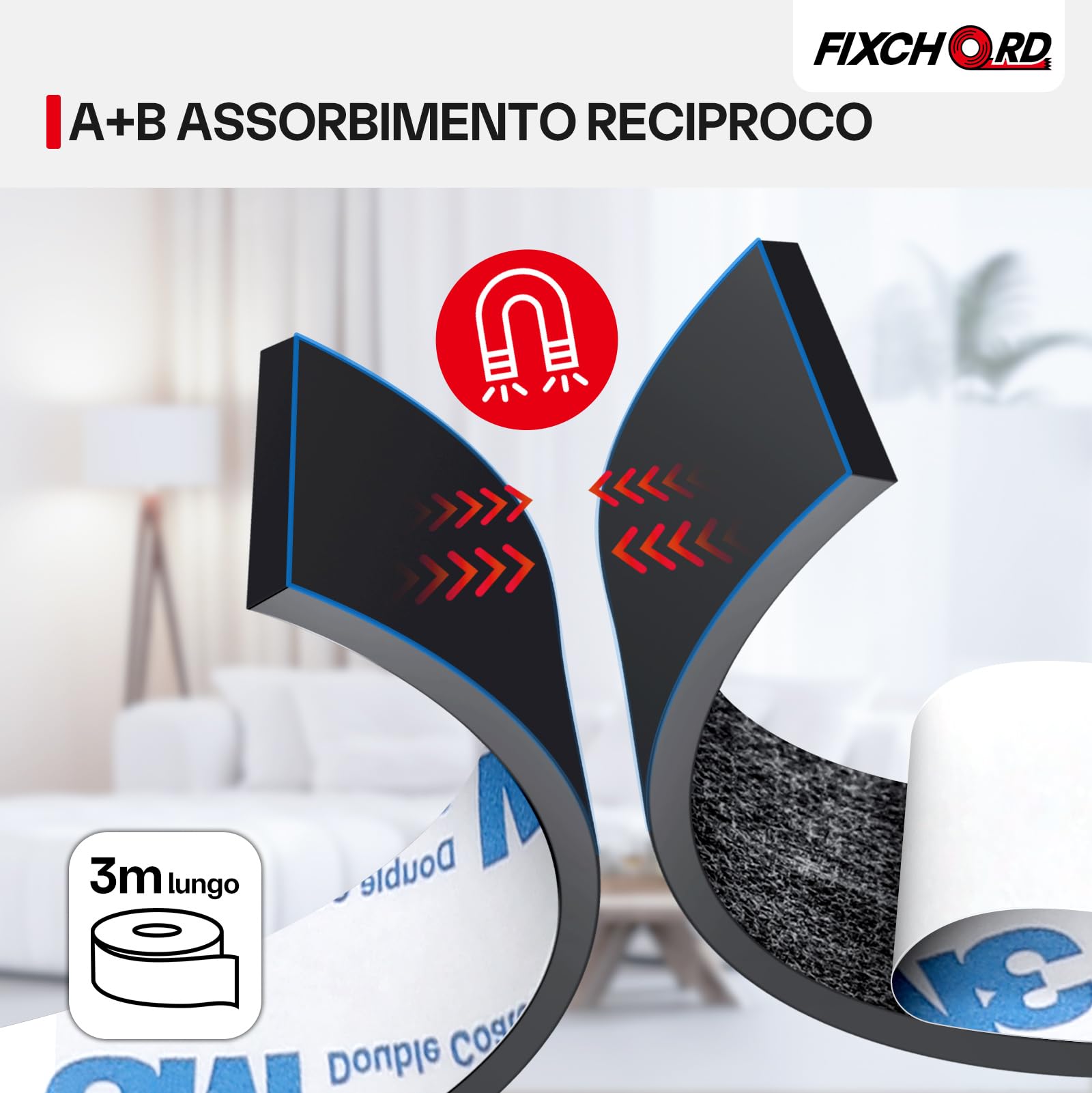 Nastro Magnetico Autoadesivo Extra Forte, Banda Magnetica A+B, Banda Magnetica Adesiva, Striscia Calamita per zanzariera, fai da te, tende da finestra, striscia magnetica 1.2m*15mm