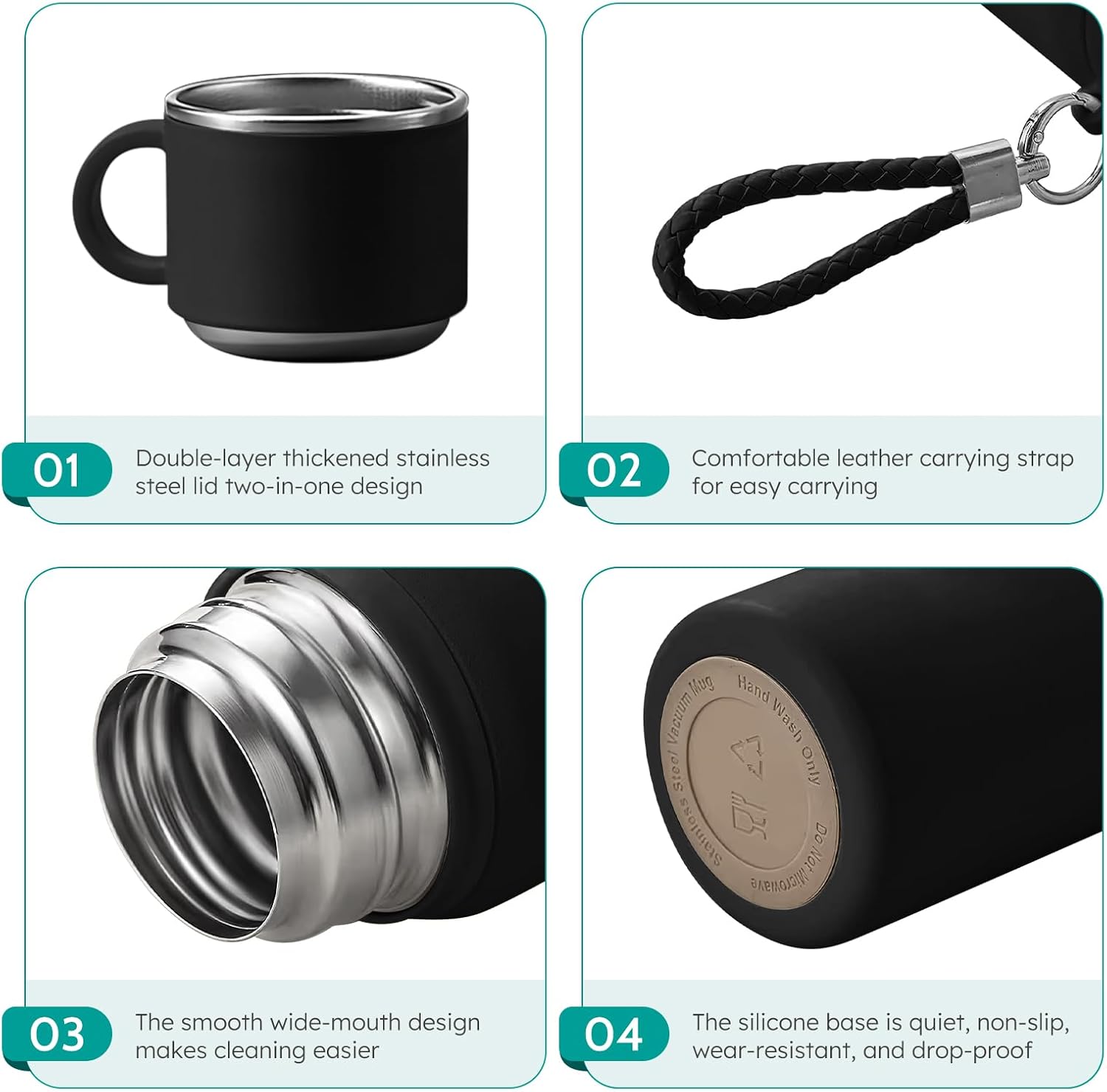 Insulated Stainless Steel Water Bottles with Straw & Cup Lid,Vacuum Double Wall Metal Coffee Water Bottle for Gym Travel,600ml/20.29oz to 1000ml/33.82oz (black, 33.82, ounces)