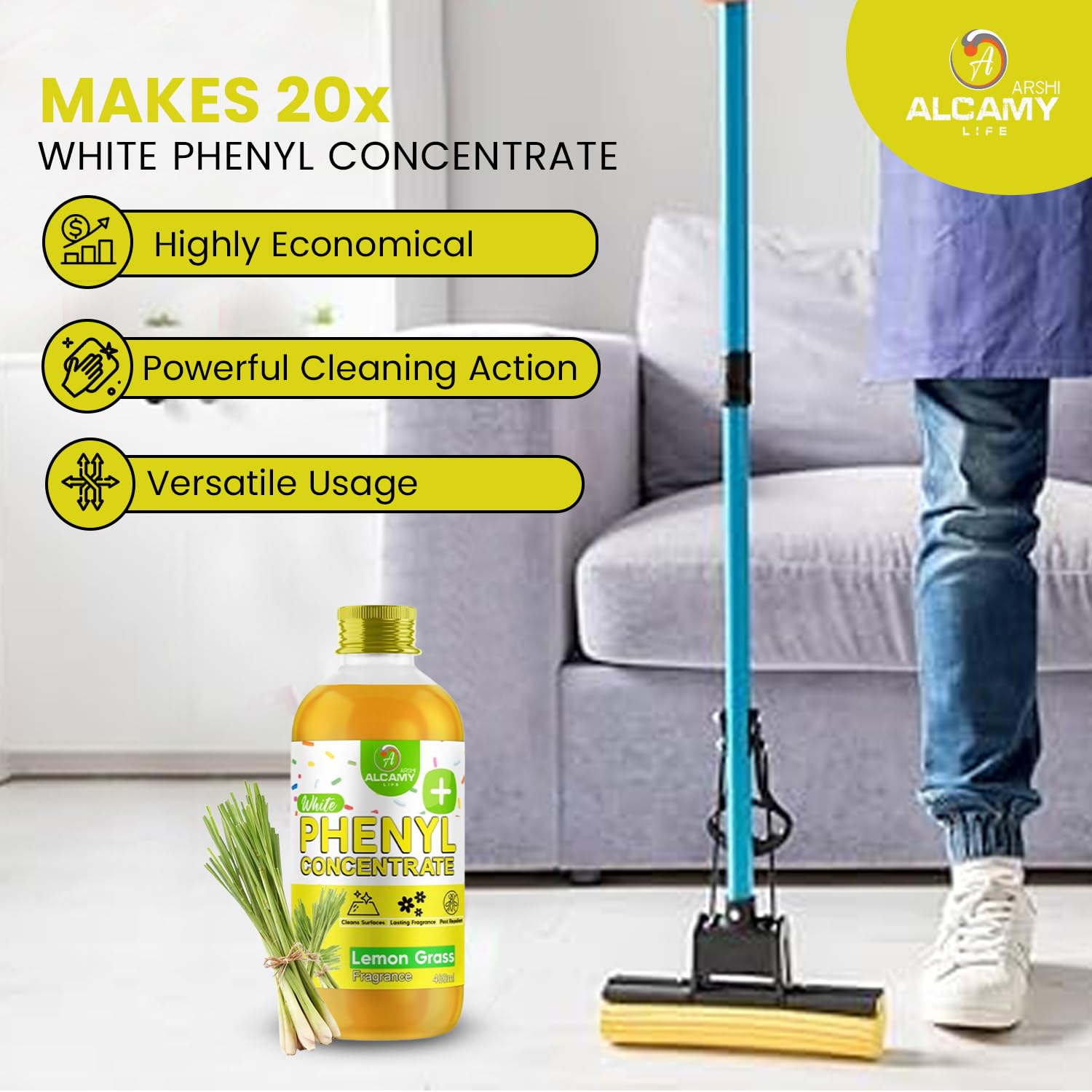 AAAL Disinfectant White Phenyl Concentrate Liquid 400 ML | Makes 8 To 10 Litre Of Thick White Phenyl | Lemon Grass, 400 ML 3