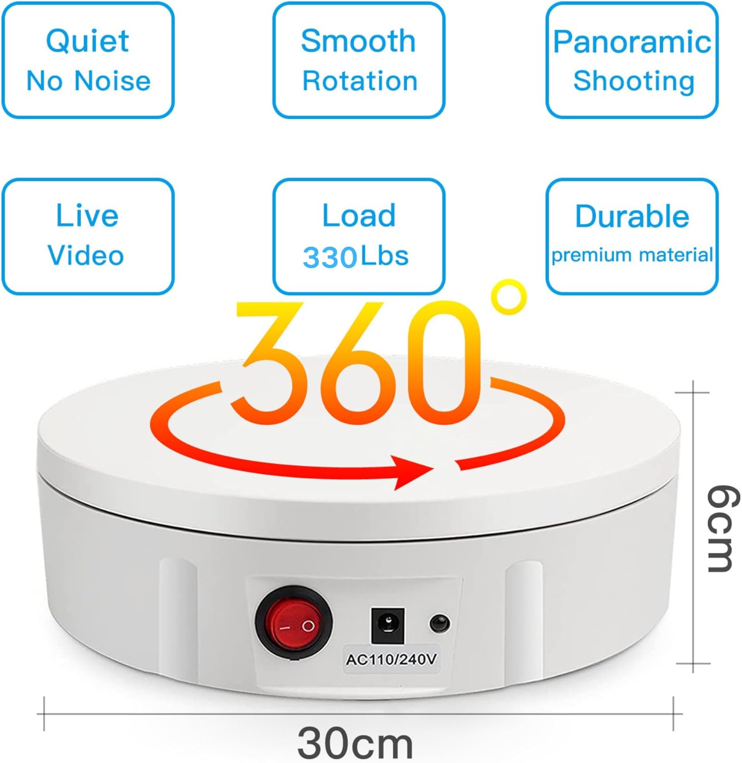 JAYEGT Motorized Rotating Display Stand, 350Lbs Load，360 Degree Electric Rotating Turntable for Photography Products Display，Live Show,Remote Control +5 Colors Backgrounds (White/11.8inch / Wired)