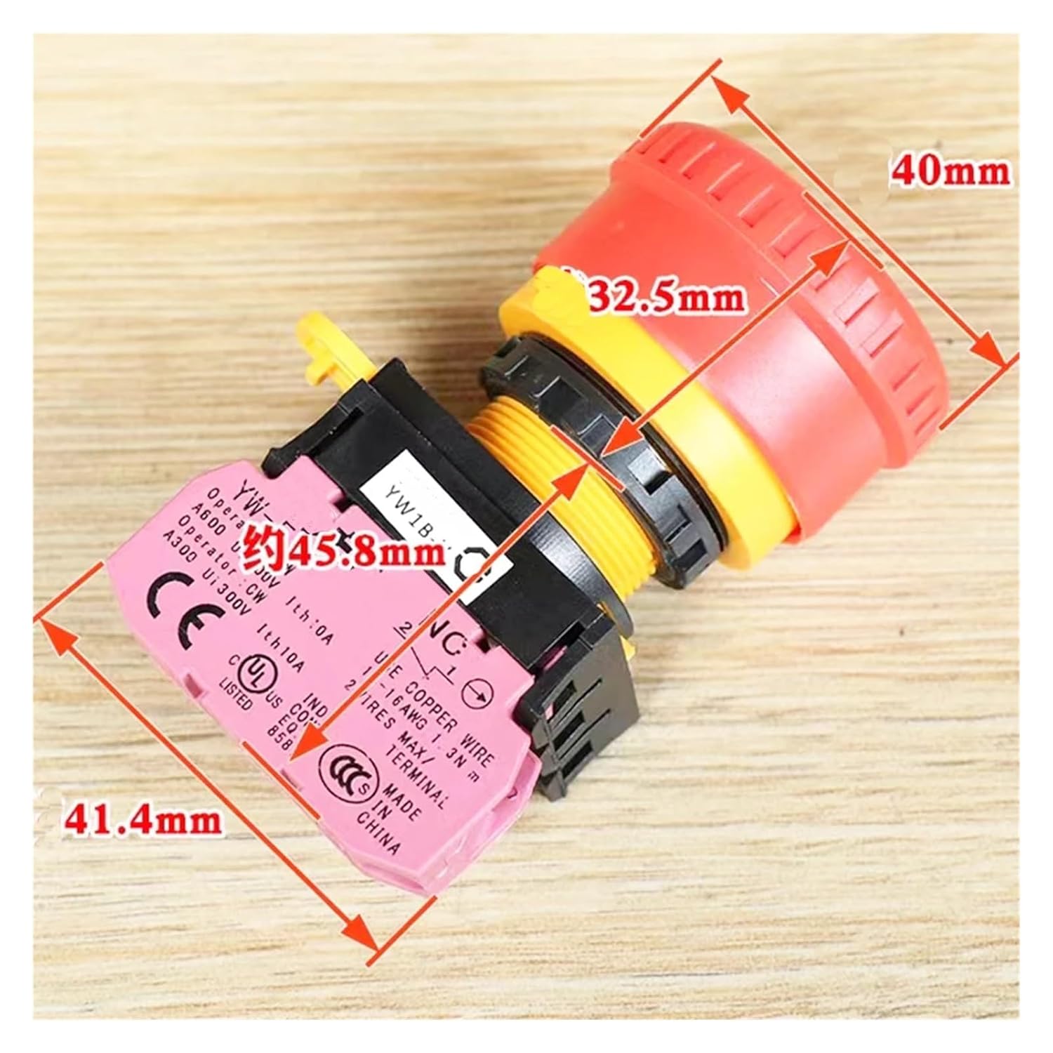 YW-E01 YW1B-V 22mm 10A Mushroom Head Emergency Stop Push Button Switch 1 Normally Closed