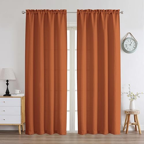 Miniatura 99 de Chyhomenyc Cortinas Rojas Navideñas de 84 Pulgadas de Largo Juego de 2 Paneles, Lino Sintético Texturizado Semi Filtrante de Luz Suave Aireado