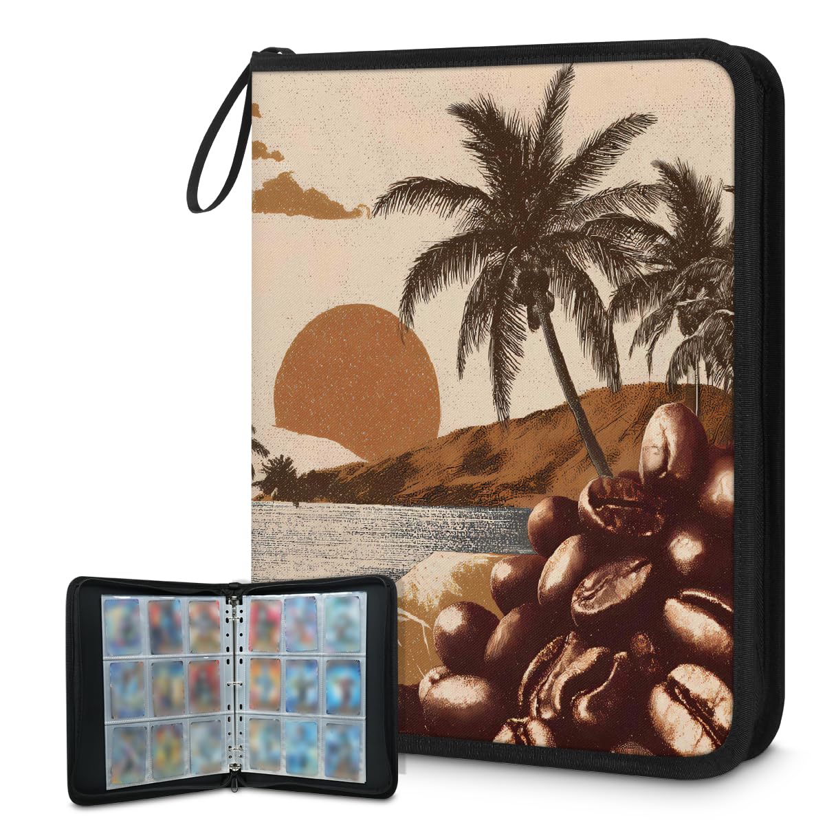 Mexpekil Raccoglitore vintage con 9 tasche con 50 pagine a caricamento laterale, cartellina per 900 carte con cerniera, impermeabile, porta carte