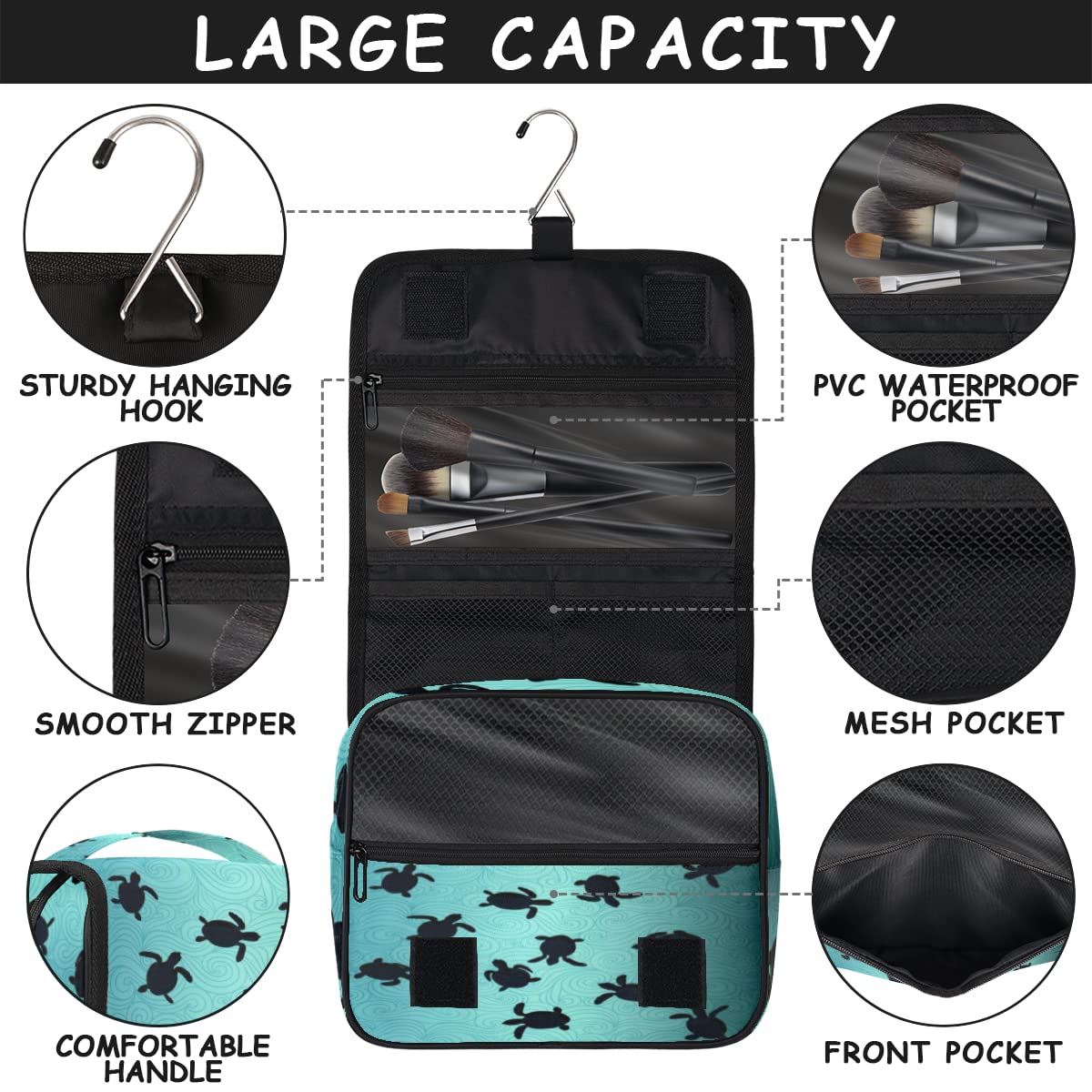 Żółw morski podróżna kosmetyczka uroczy żółw torba do mycia torba unisex wiszące przybory toaletowe organizer na kosmetyki, wielobarwny, Jeden rozmiar