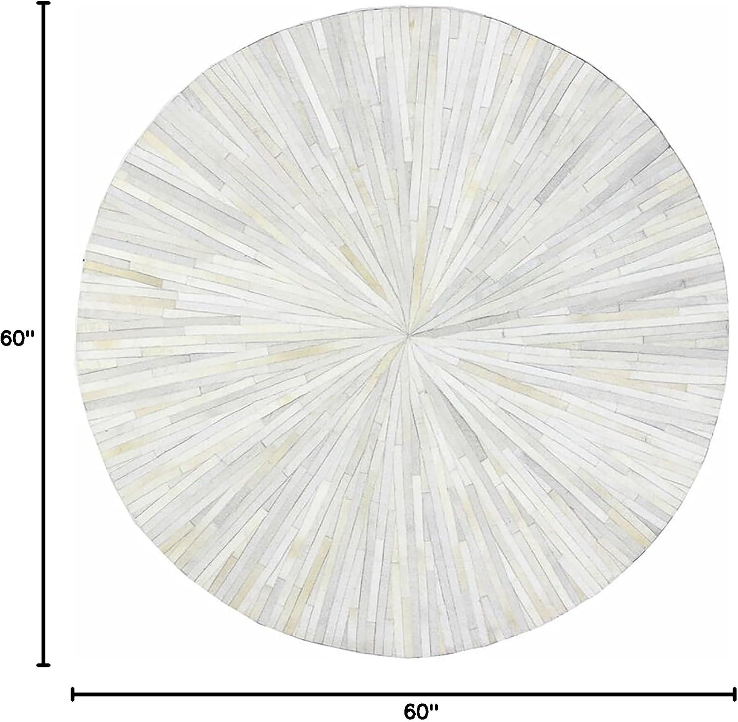 Premium Cowhide Leather Hand Made Stripes Patterned Round Area Rug - 5X5 ft - White, Premium Hand Made House Carpet for Living Room, Bedroom, Entryway