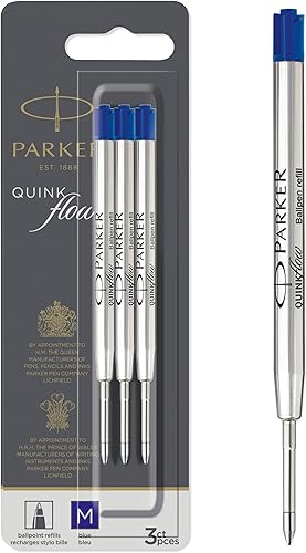 Parker Quink Flow - Recambios de tinta para bolígrafo, punta media, color azul, 3 unidades
