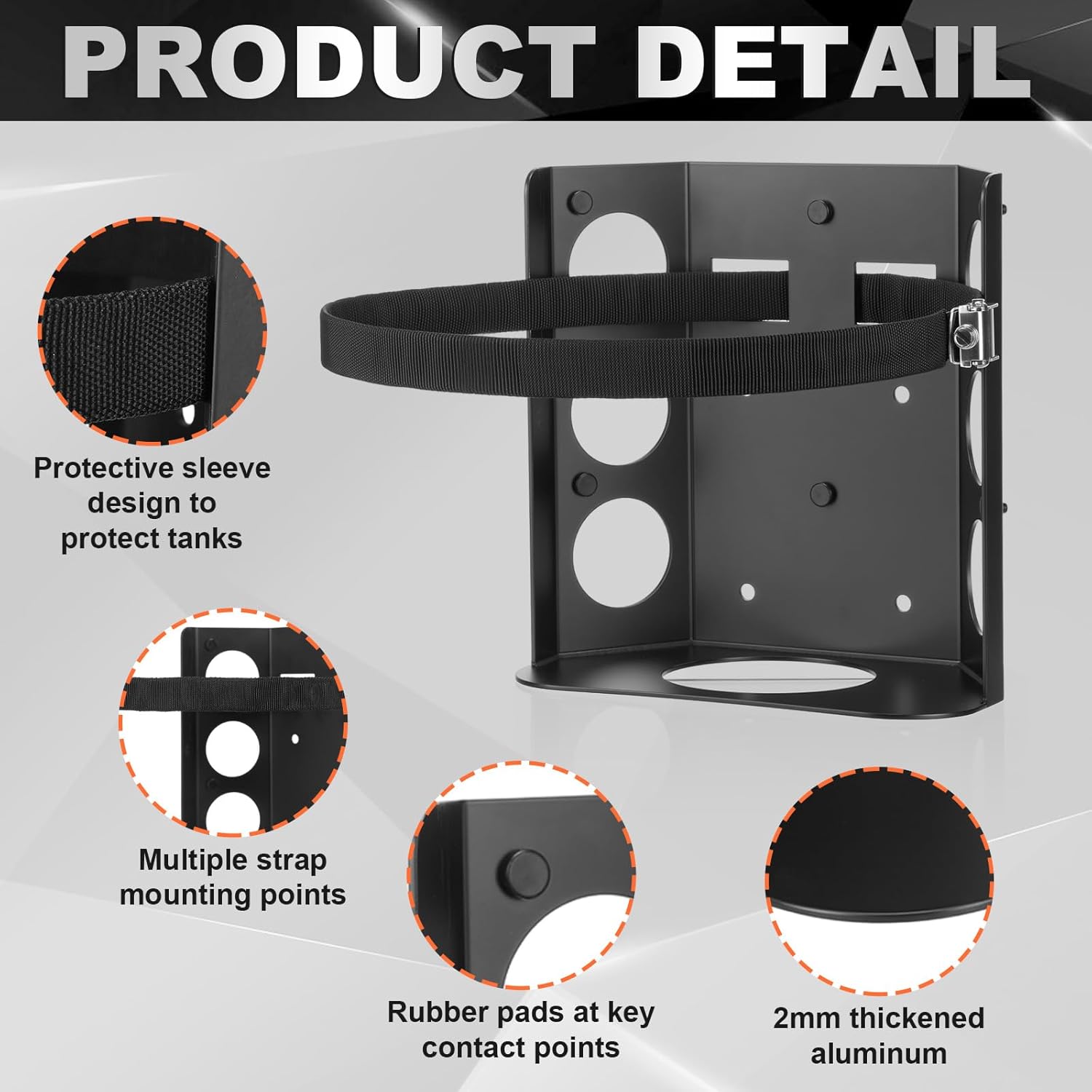 Hicarer Aluminum Propane Tank Mounting Bracket for 5 Ibs Bottle Aluminum Propane Tank Holder with Locking Strap and Protective Padding for BBQ Campervan Truck RV Trailer Overland Vehicle Boat