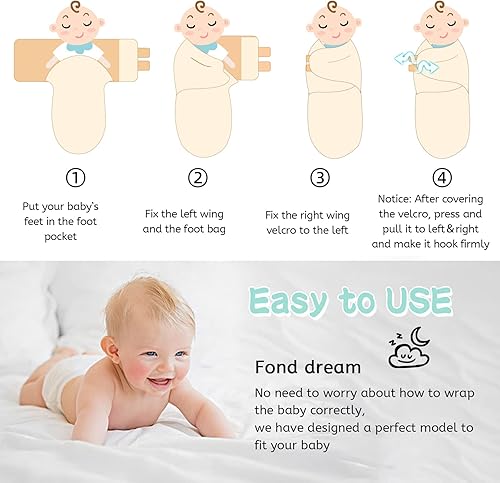 Miniatura 9 de LAT - Manta para envolver con cremallera, fácil de ajustar, paquete de 3 unidades, saco de dormir para bebés recién nacidos, saco de dormir 100%