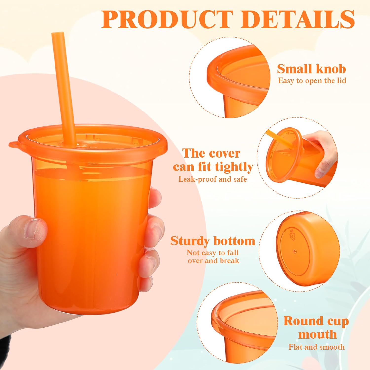 Skylety 30 Pcs Plastic Cups with Lids and Straws 10 oz Reusable Tumbler Spill Proof Drinking Iced Coffee Mug Travel Cup for Birthday Halloween Party Gift Supplies(Orange)